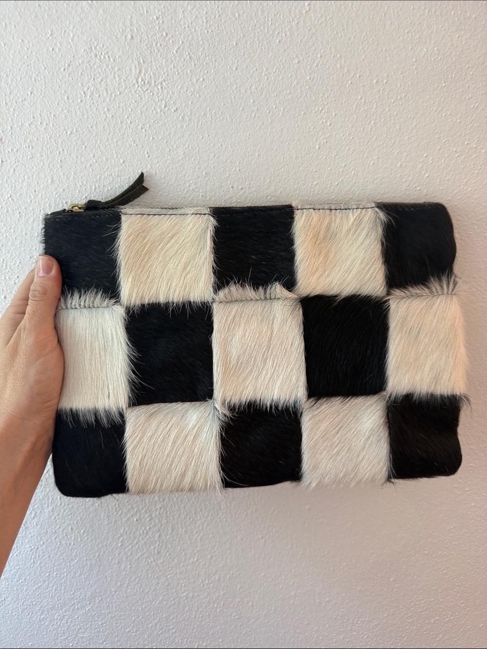 Primecut Checkerboard Haircalf Clutch in Black and White checker